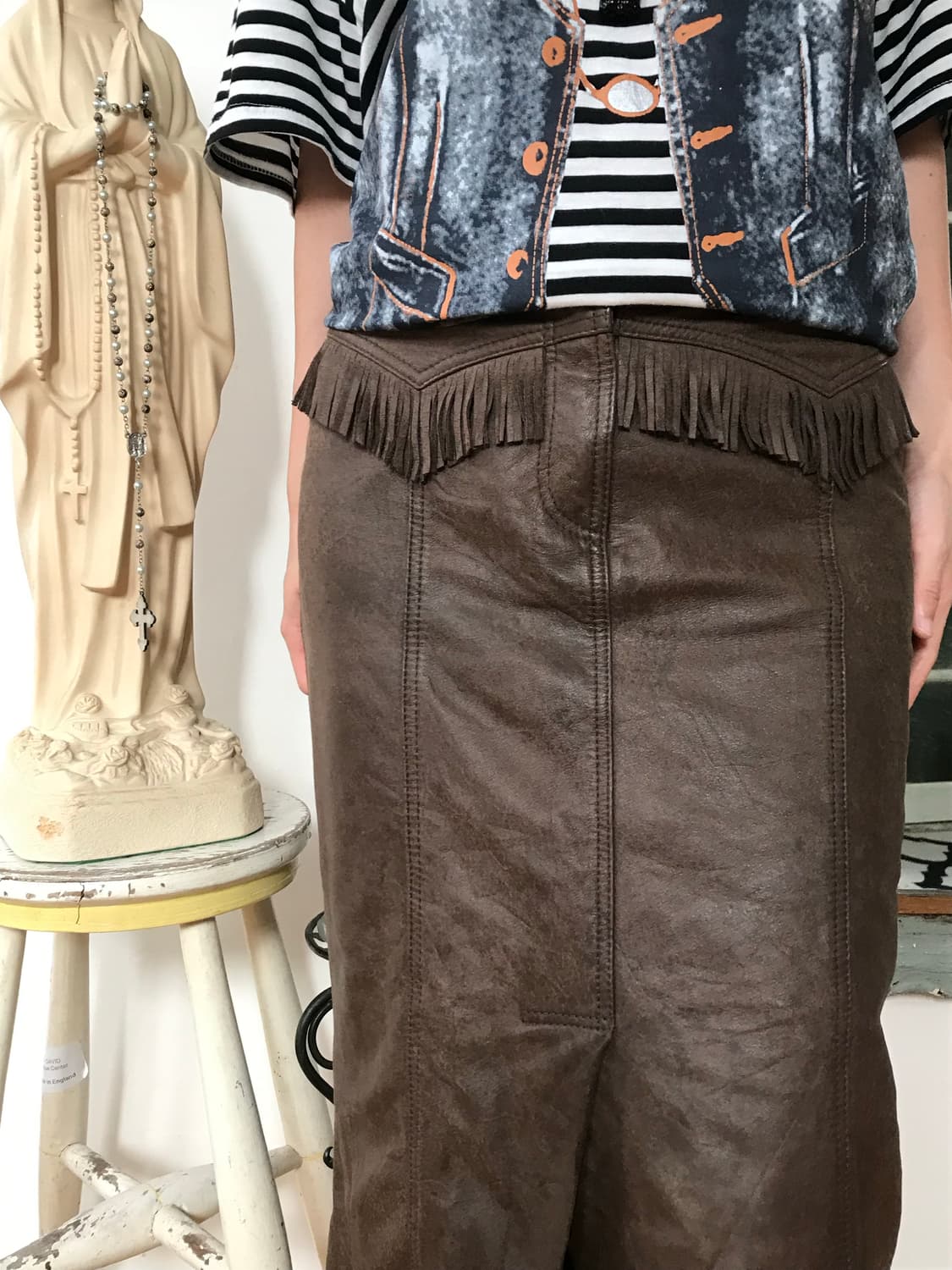 vintage fringe leather skirt (27inch) 상품이미지1