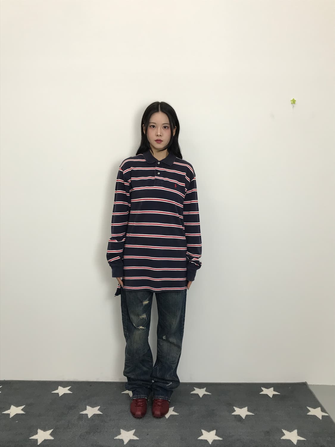 Polo Stripe Rugby Long Sleeve Navy 상품이미지1