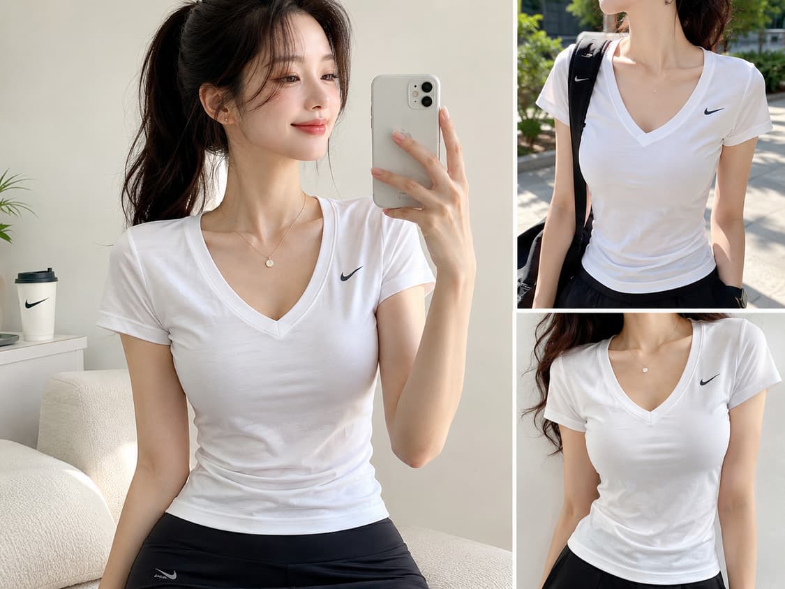 나이키 여성 드라이핏 스우시 브이넥 반팔 티셔츠 화이트 M 상품이미지1