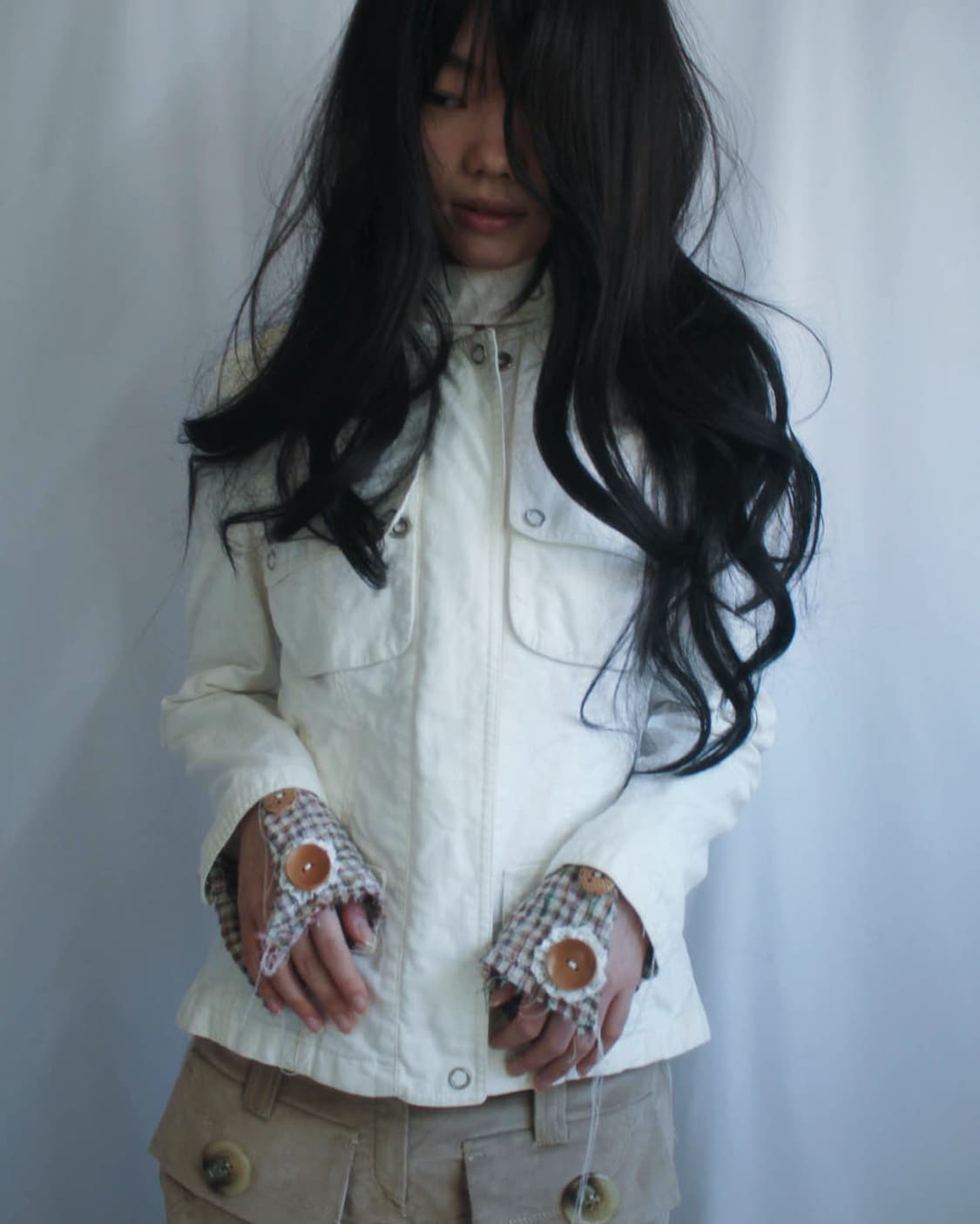 White-ivory biker panel cotton jacket 상품이미지6