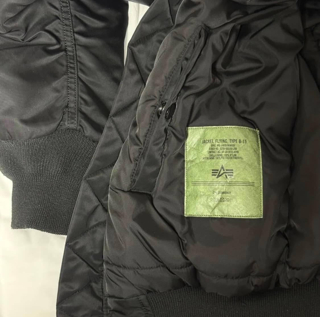 알파인더스트리 b-15 플라이트 재킷 블랙 L 상품이미지3