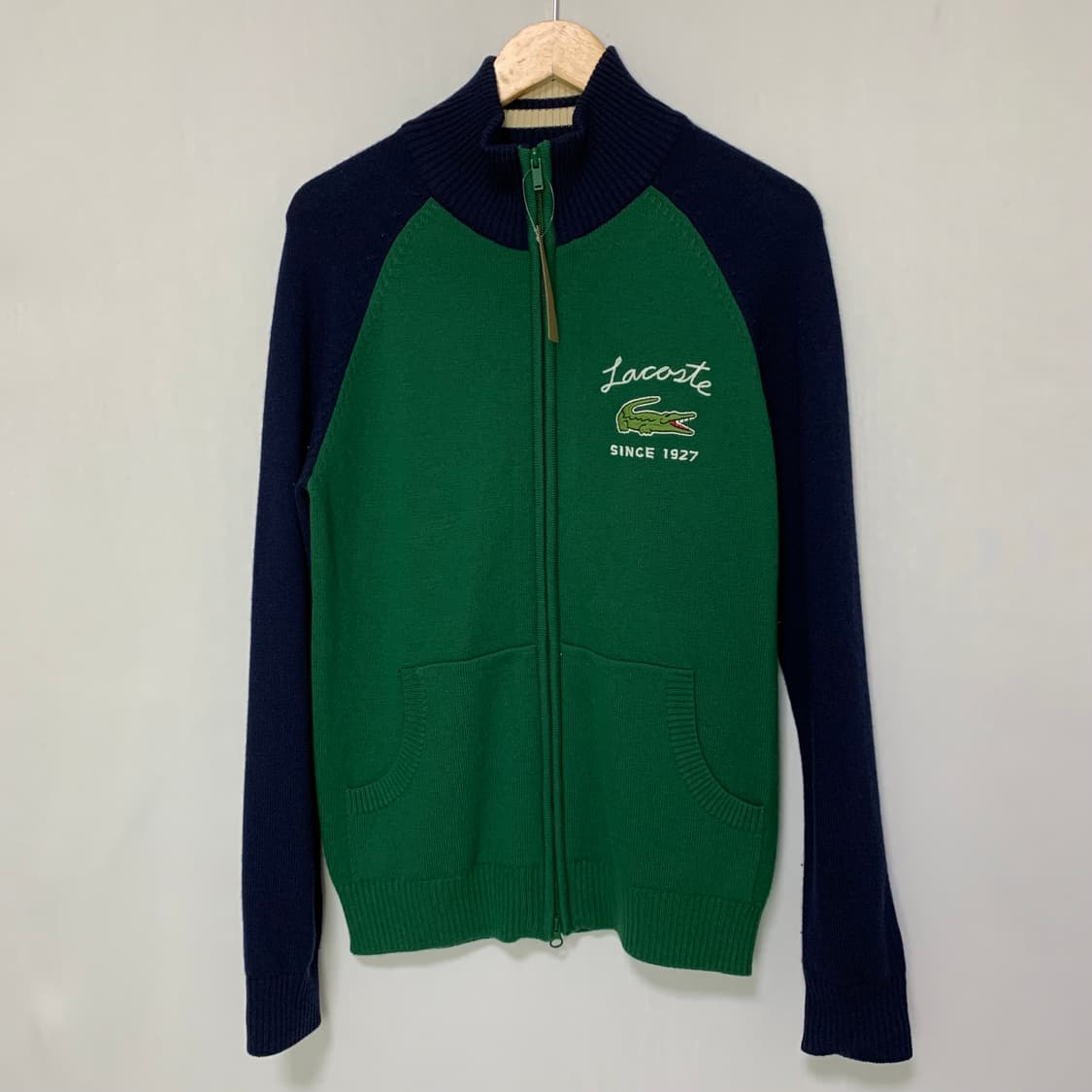 라코스테 그린/네이비 니트 집업 가디건 빈티지 남녀공용 4사이즈 상품이미지2