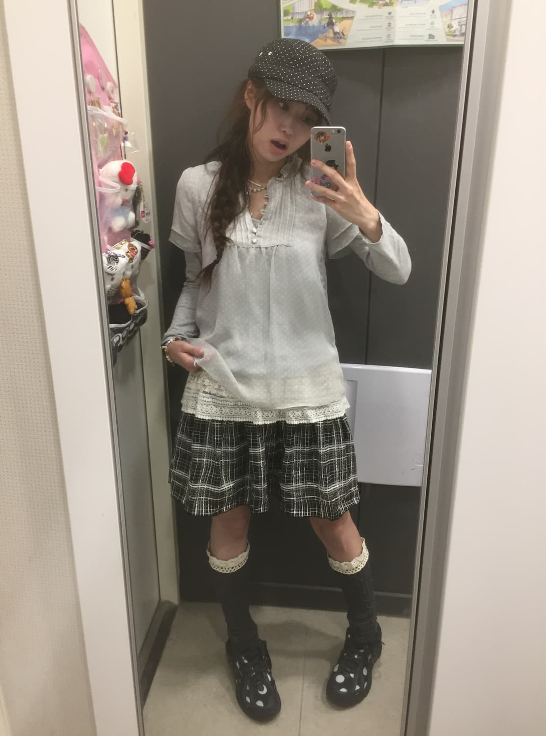 도트 그레이 블라우스 너드 니혼진 코디세트 상품이미지2