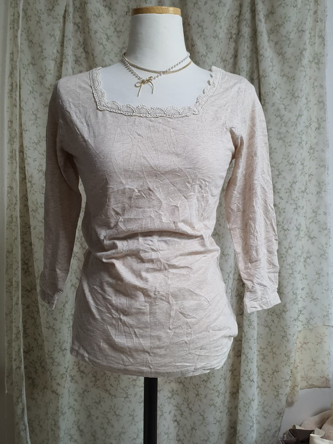 [일본빈티지] 레이스 스퀘어넥 7부 티셔츠 상품이미지1