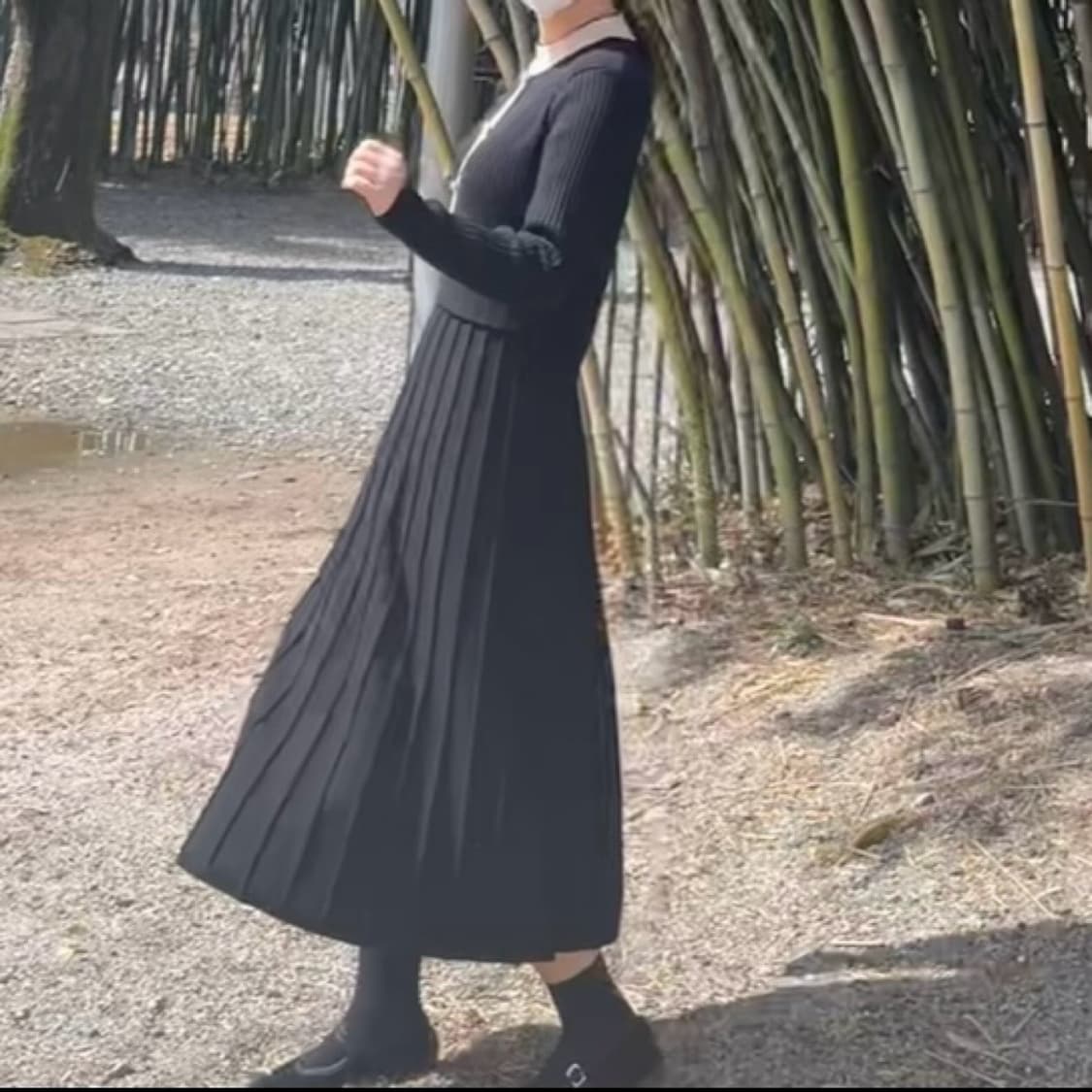 올리브데올리브 트위드 플리츠 니트 원피스 상품이미지3