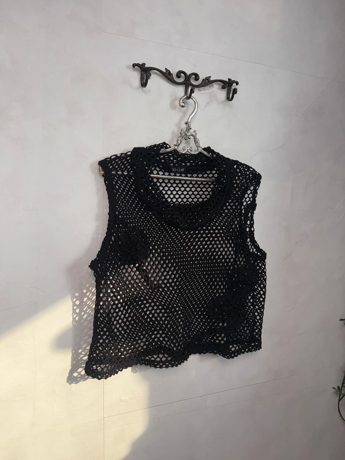 Black flower draped mesh sleeveless  상품이미지3