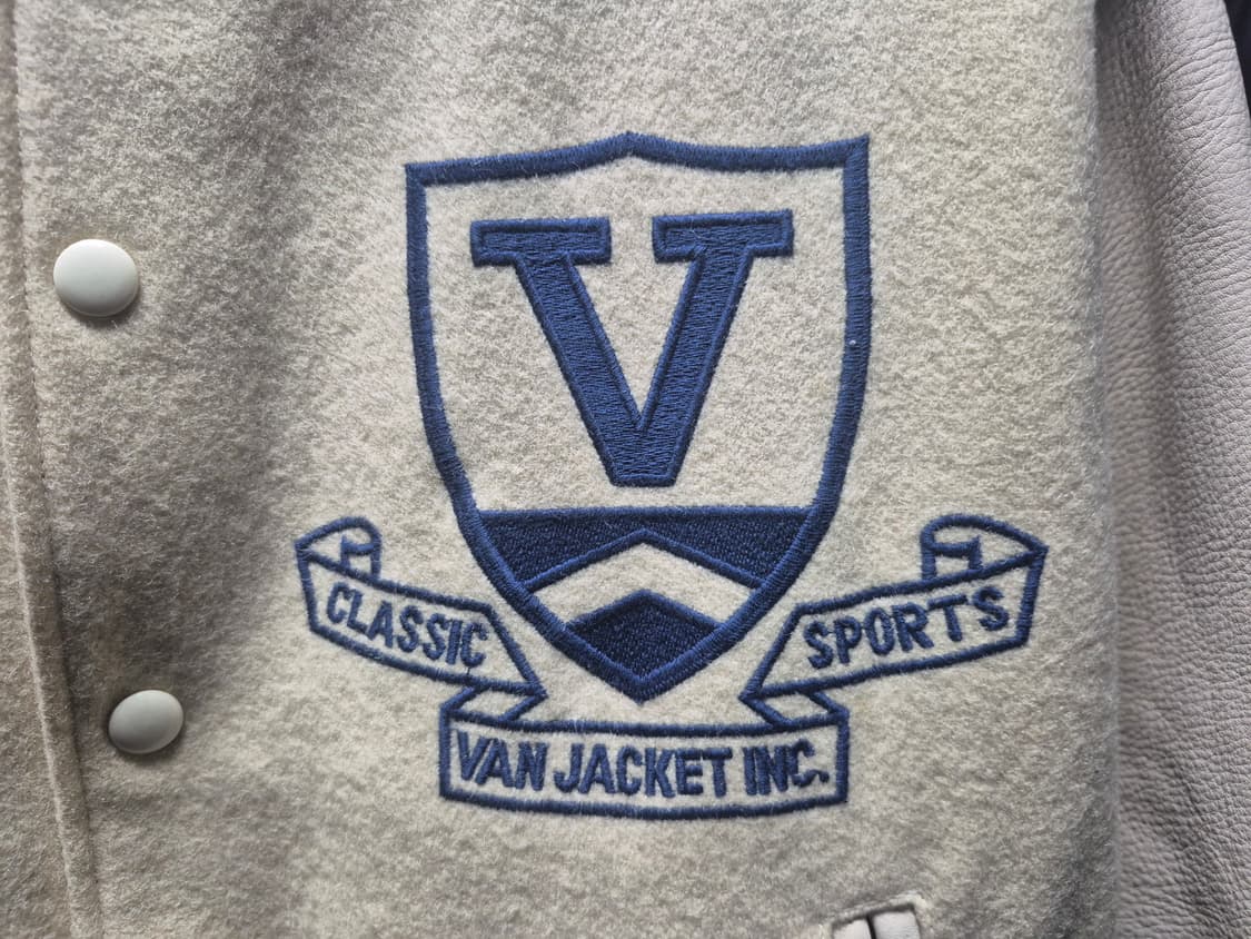 90's VAN JAC 반작 클래식 울 레더 바시티 자켓 L 화이트 상품이미지3