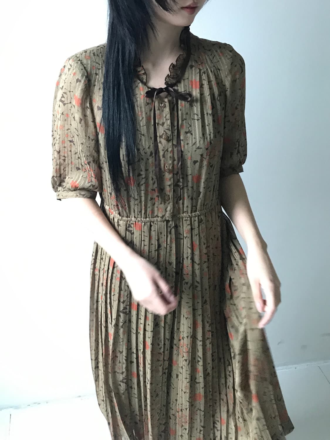 Lace collar pleats dress 상품이미지7