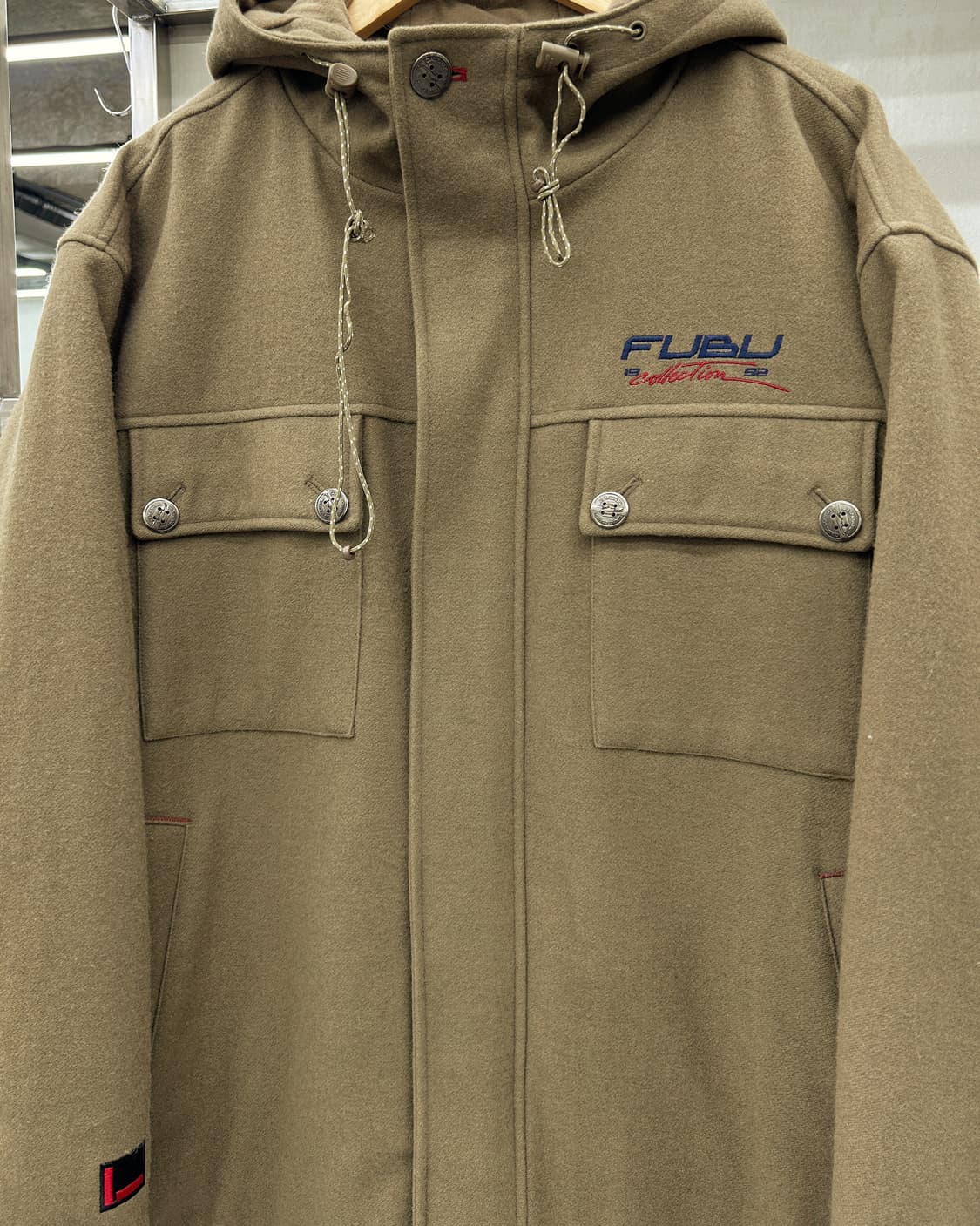 Fubu 00s 엠브로이더리 울 후드 자켓 베이지 상품이미지4