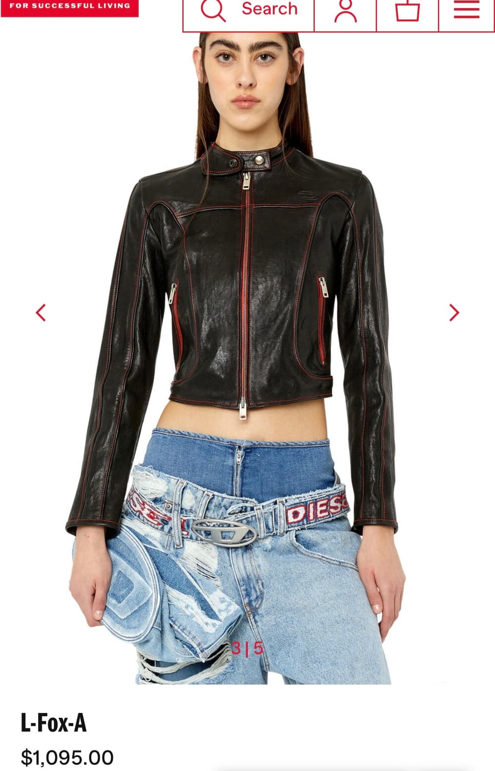 디젤 L-Fox-A 레더 자켓 44 검빨 상품이미지2