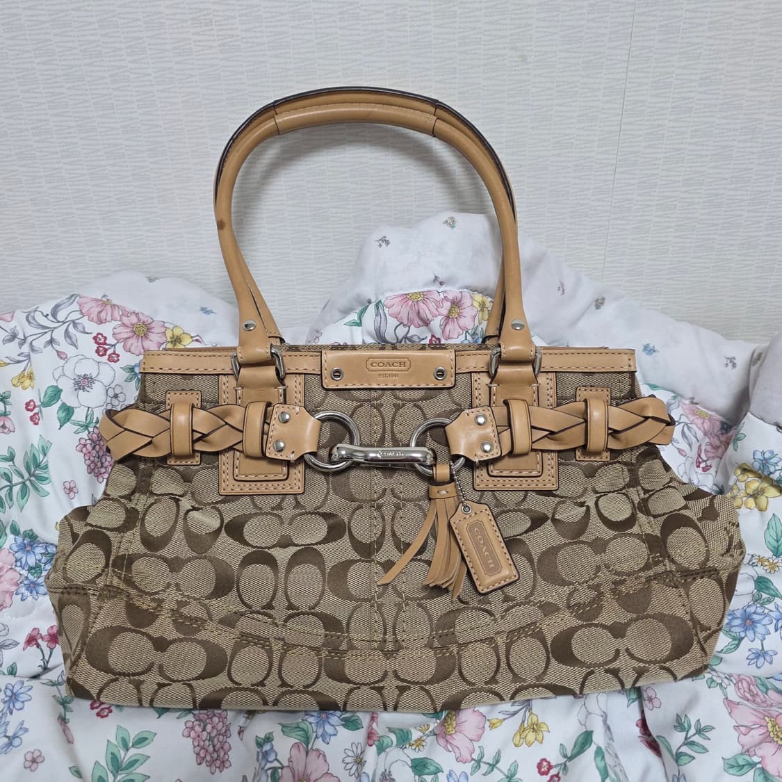 COACH 빈티지 정품 시그니처 브라운 키링 앤틱 토트숄더백 상품이미지1