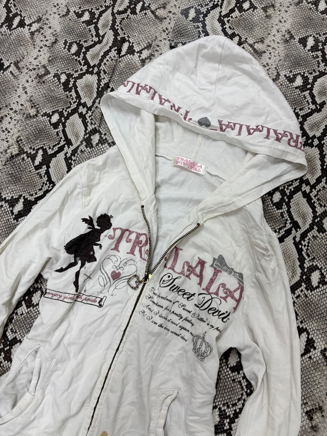 “Tralala” White Y2K Print Slim Fit Hoode 상품이미지4