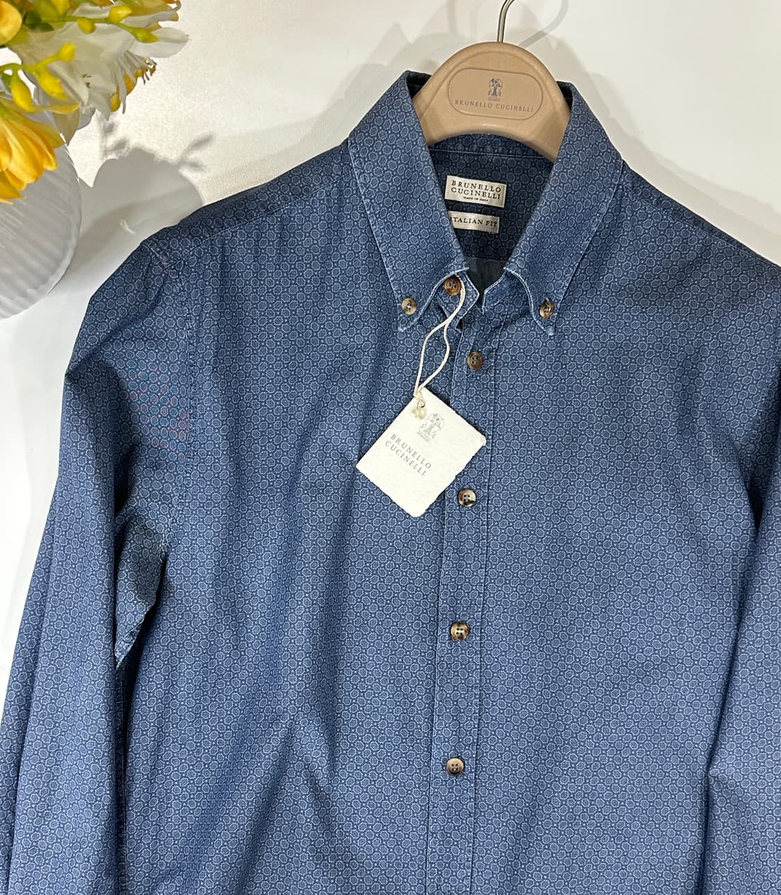브루넬로 쿠치넬리 이탈리안 핏 자수 패턴 네이비 셔츠 상품이미지1