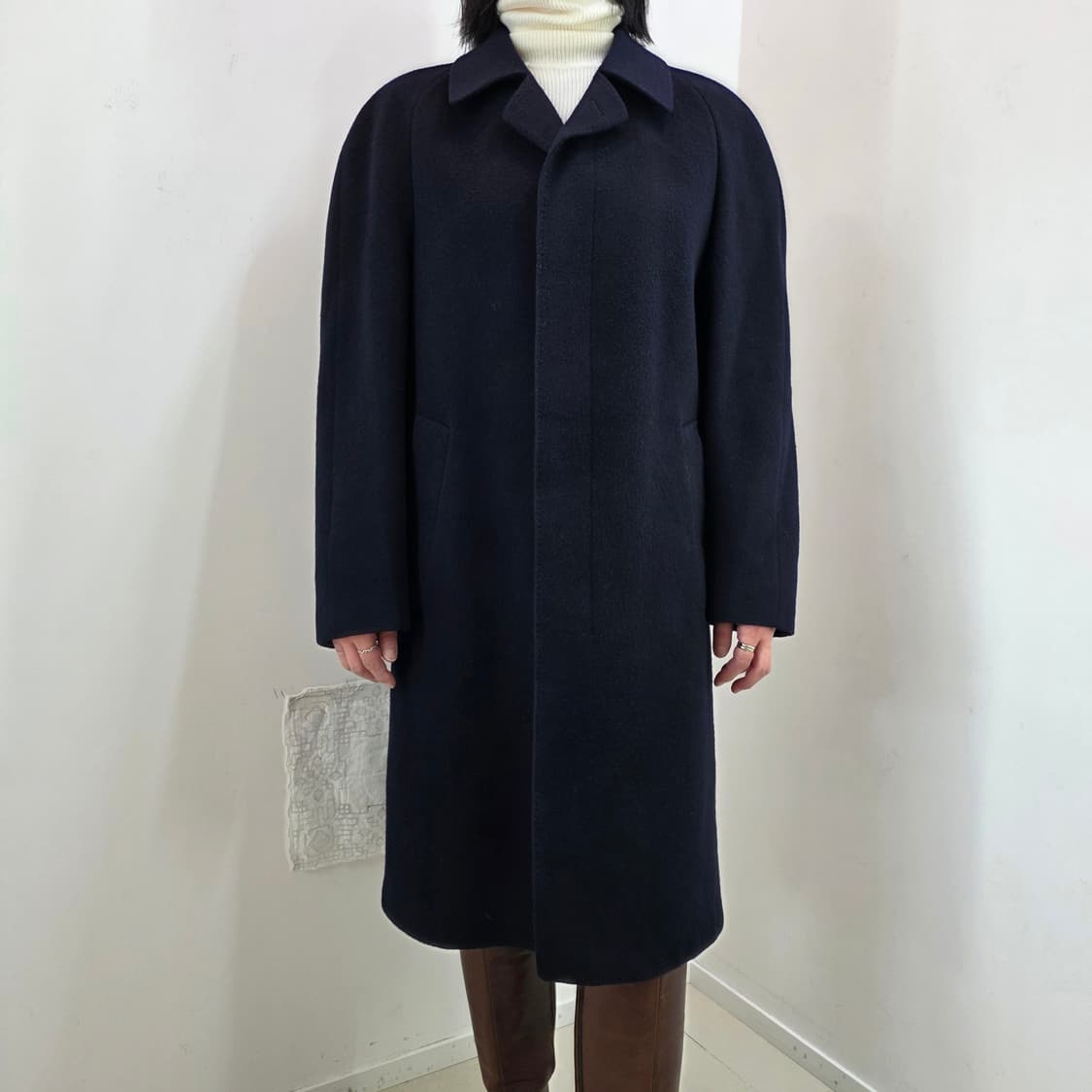 버진울80 캐시미어20 남녀공용 네이비 롱코트 상품이미지1