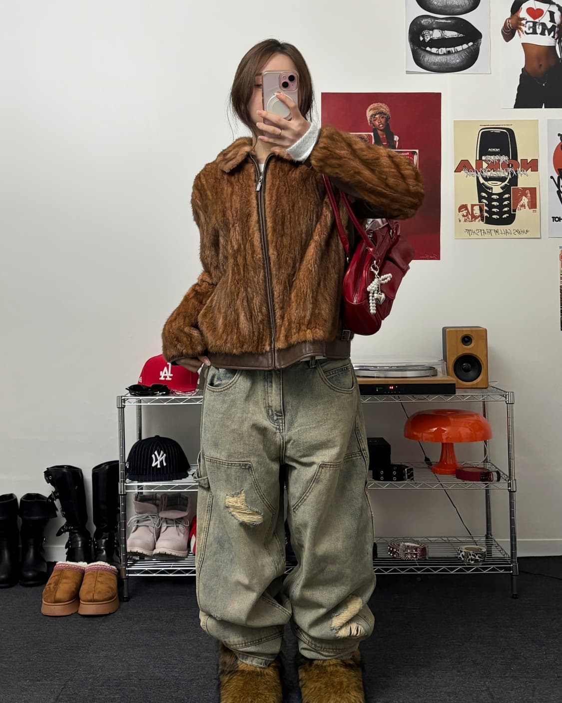 올드 빈티지 리얼레더 밍크 퍼 자켓 브라운 상품이미지4