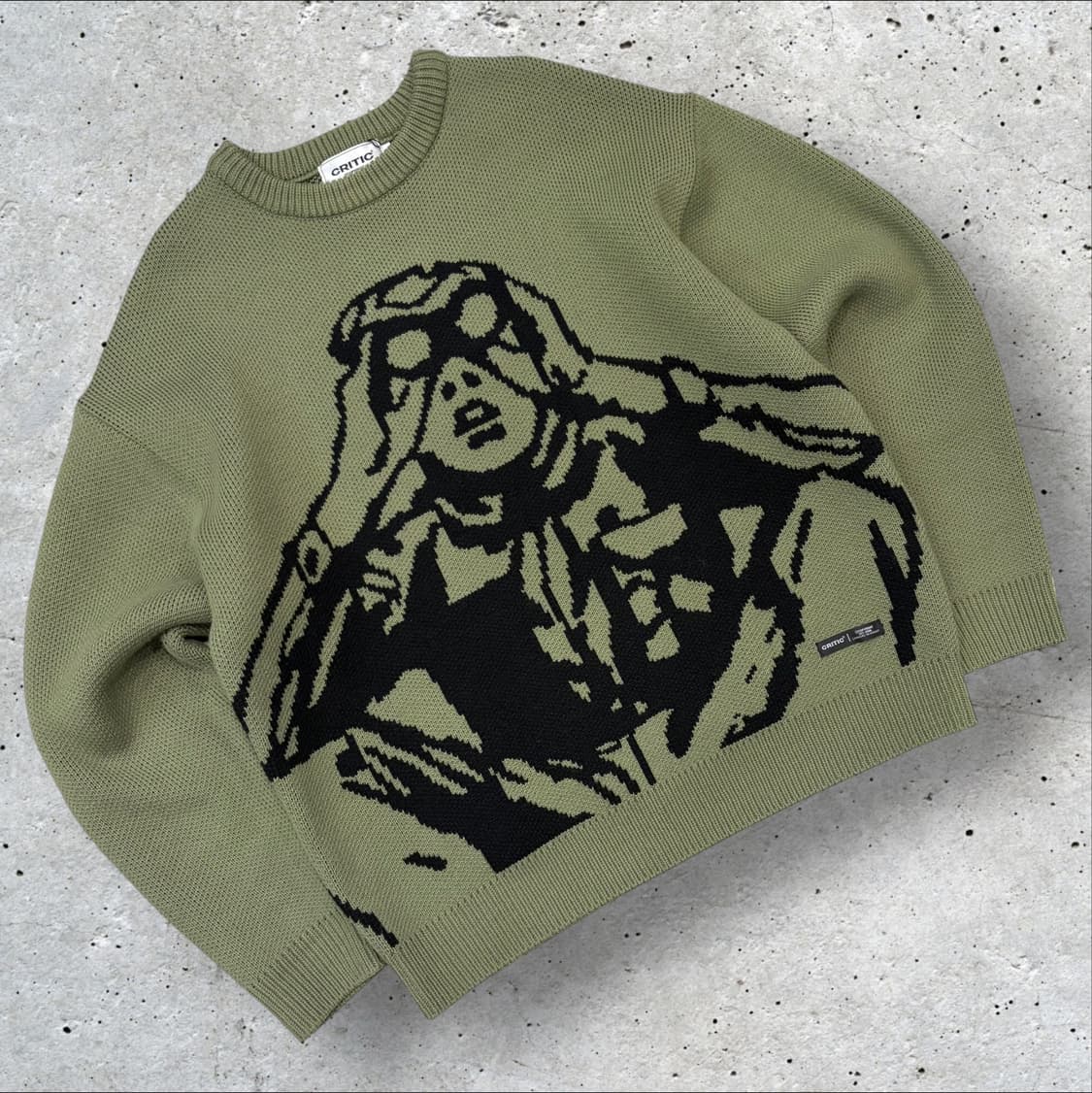 [M] 크리틱 스카웃보이 그래픽 니트 올리브 D177 상품이미지1