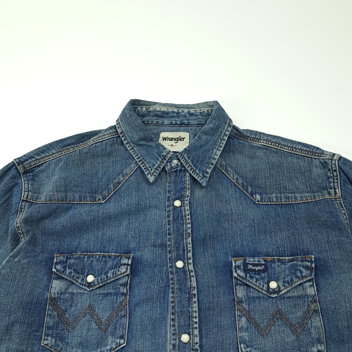 CL692 XL 랭글러 90s 코튼 웨스턴 미디엄블루 데님셔츠 남방 상품이미지2