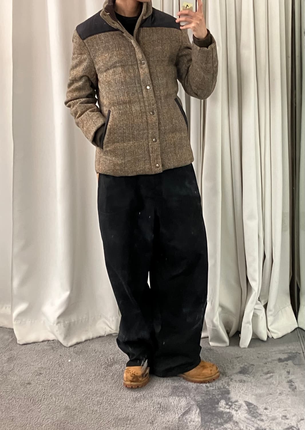 VTG 빈티지 헤링본 해리스 트위드 패딩 점퍼 M 상품이미지5