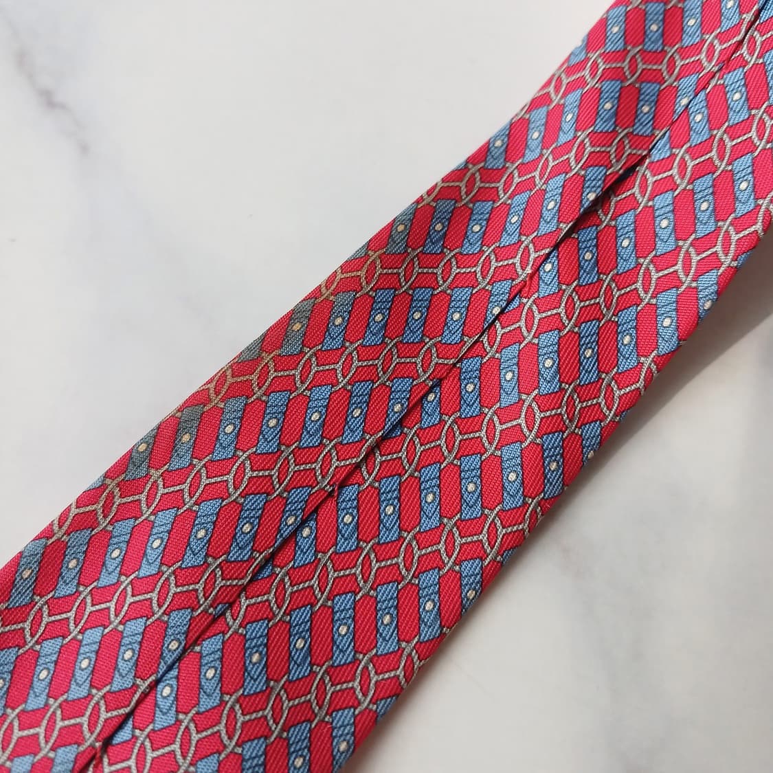 에르메스 실크 레드 H 패턴 넥타이 8.1cm B등급 E721 상품이미지9