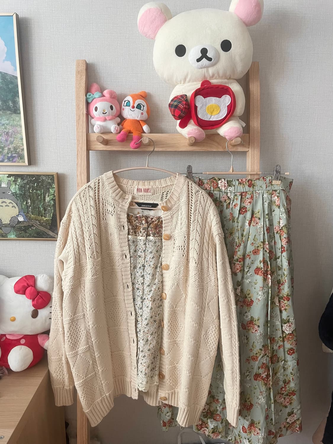 모리걸 빈티지 잔꽃 블라우스 가디건 set 💚🧡🌸 상품이미지1