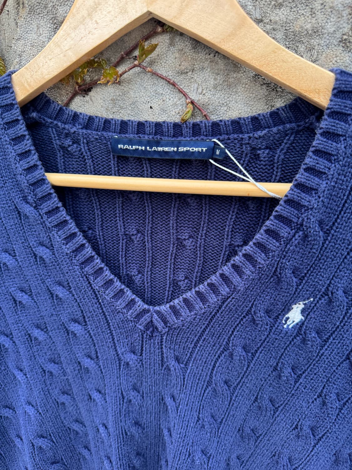 폴로 랄프로렌 빈티지 우먼 브이넥 꽈배기 코튼 니트 m 상품이미지3