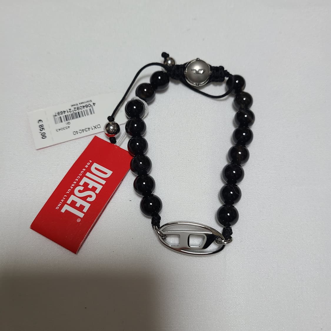 디젤 마노 비즈 팔찌 오벌 디 로고 브레이슬릿 블랙 상품이미지4