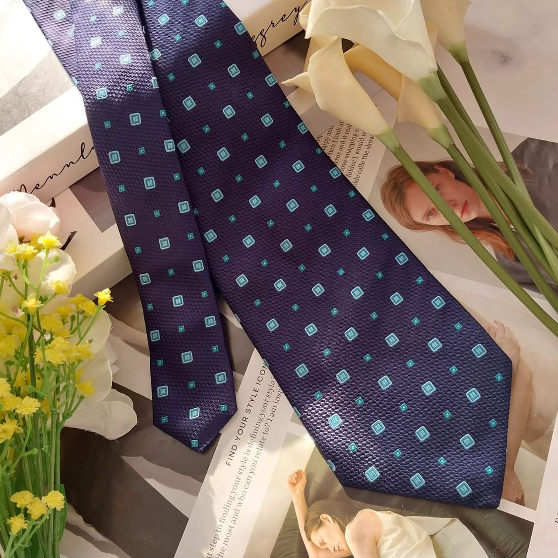 폴 스미스 실크 네이비&민트 스퀘어 넥타이 9.9cm A+등급 K1387 상품이미지2