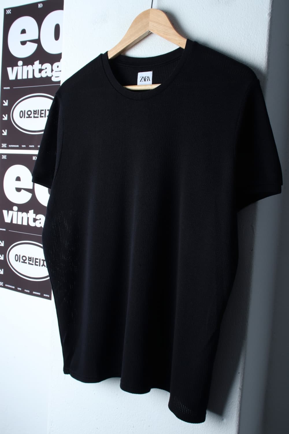 (L-XL) 자라 반팔 티셔츠 니트 경량 무지 블랙-H32519 상품이미지1