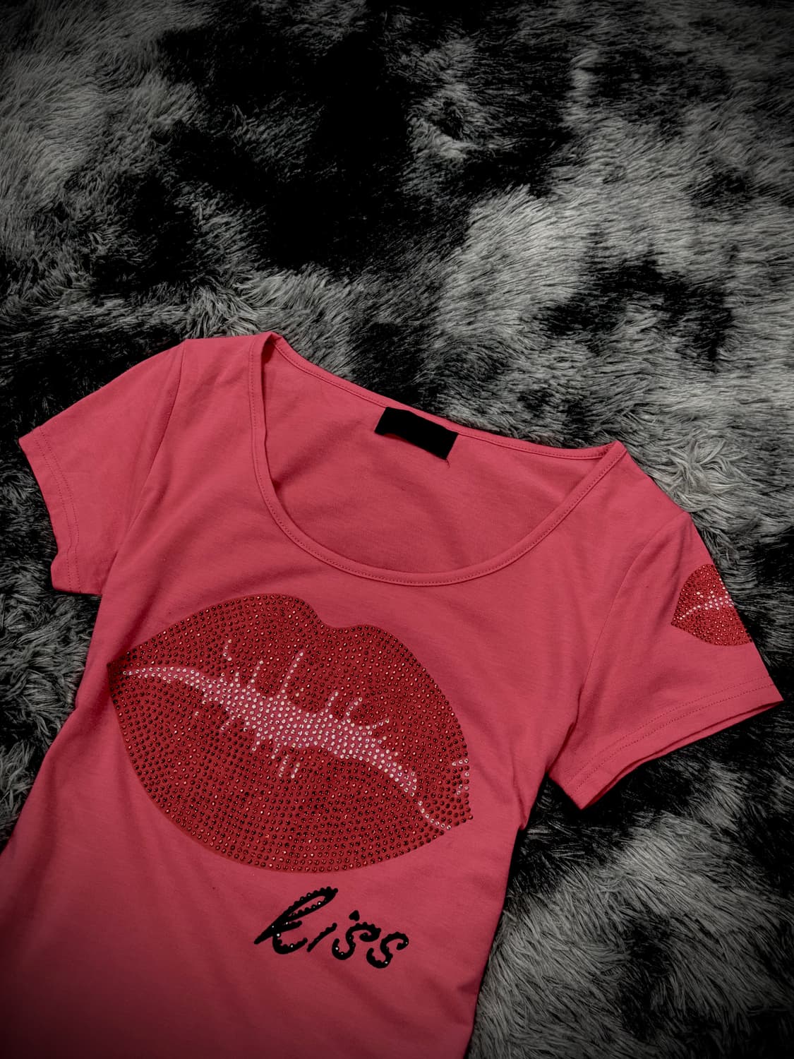 핑크 립 그래픽 큐빅 반팔 티셔츠 상품이미지3