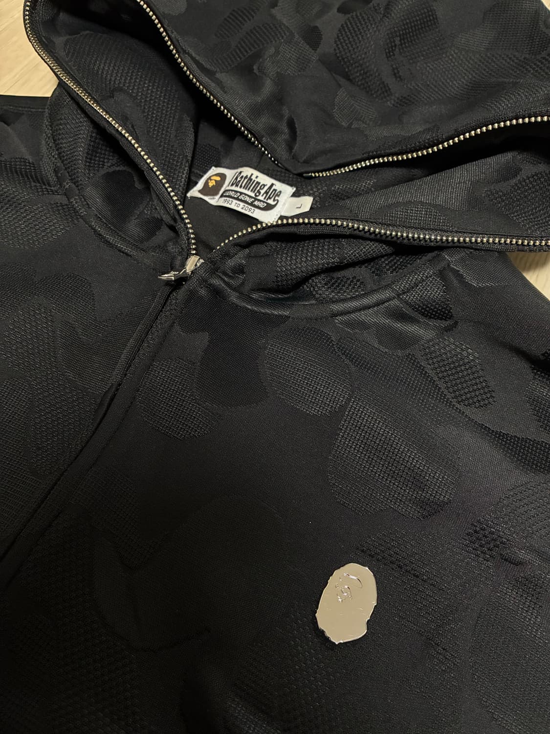 베이프 솔리드 카모 자카드 후드 집업 블랙 L 상품이미지4