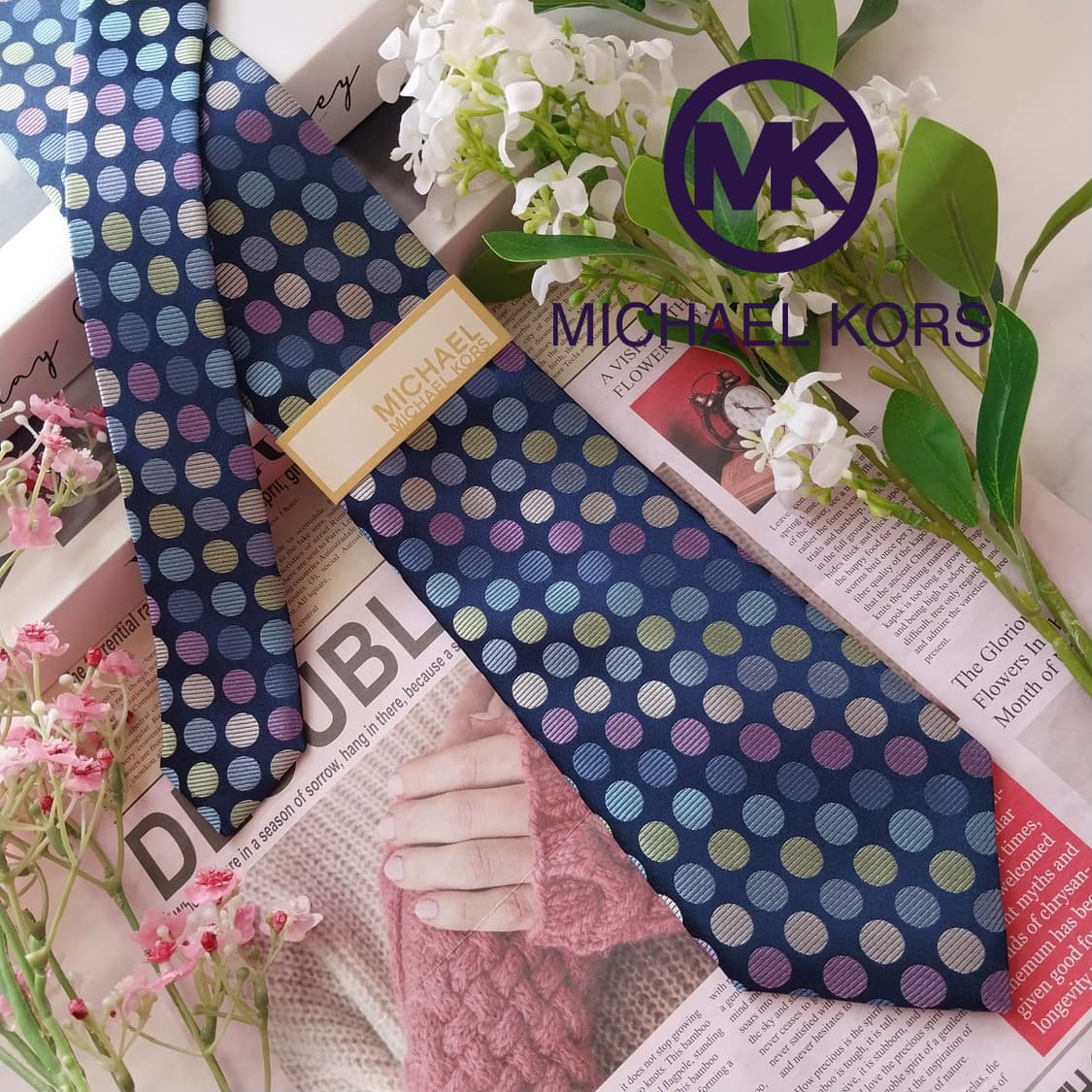 마이클코어스 블루 도트 패턴 넥타이 8.4cm 새상품 K2420 상품이미지1