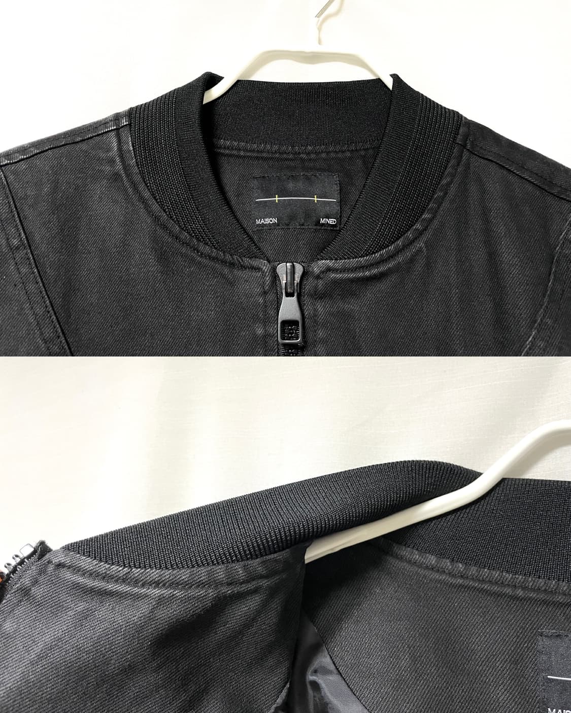 메종미네드 남성 크롭 오버핏 코팅 데님 ma-1 봄버 자켓 _ 워싱블랙 상품이미지8