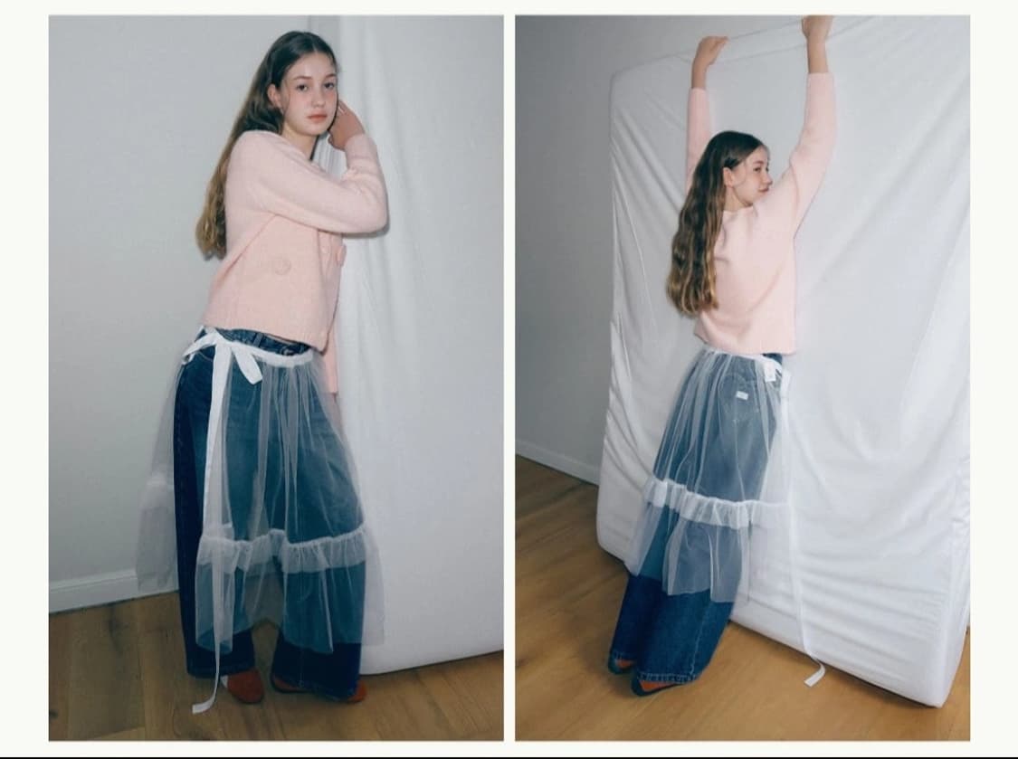 [새상품] 론론 RONRON 쉬어 레이어드 러플 스커트 화이트 상품이미지1