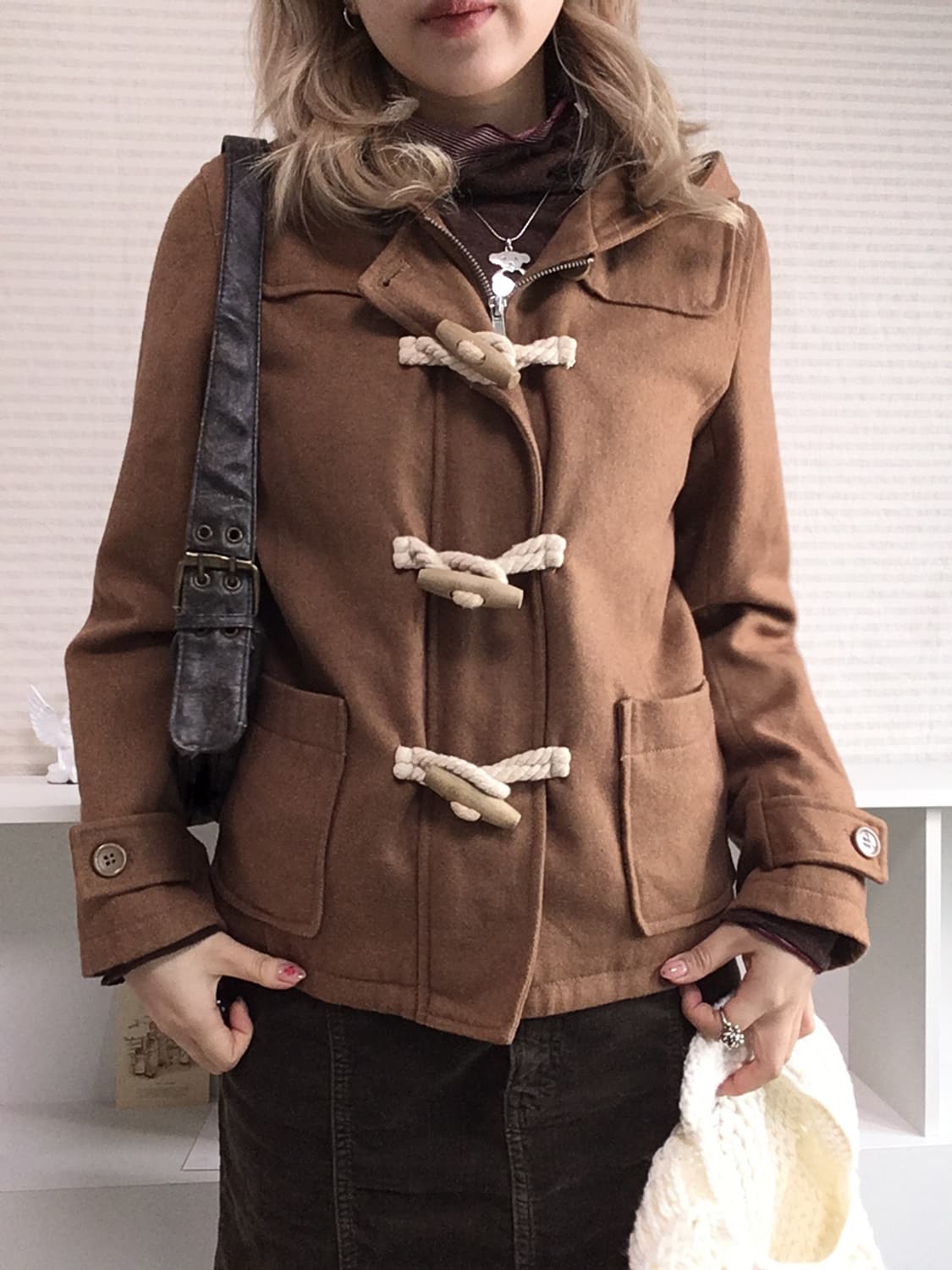 jpn vintage camel brown duffle hood half 상품이미지4