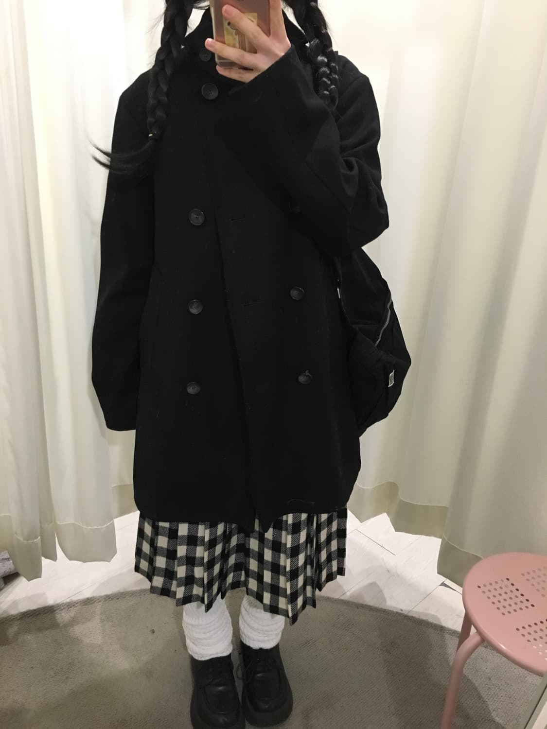 미니멀 체크 플리츠 미디 스커트 상품이미지5