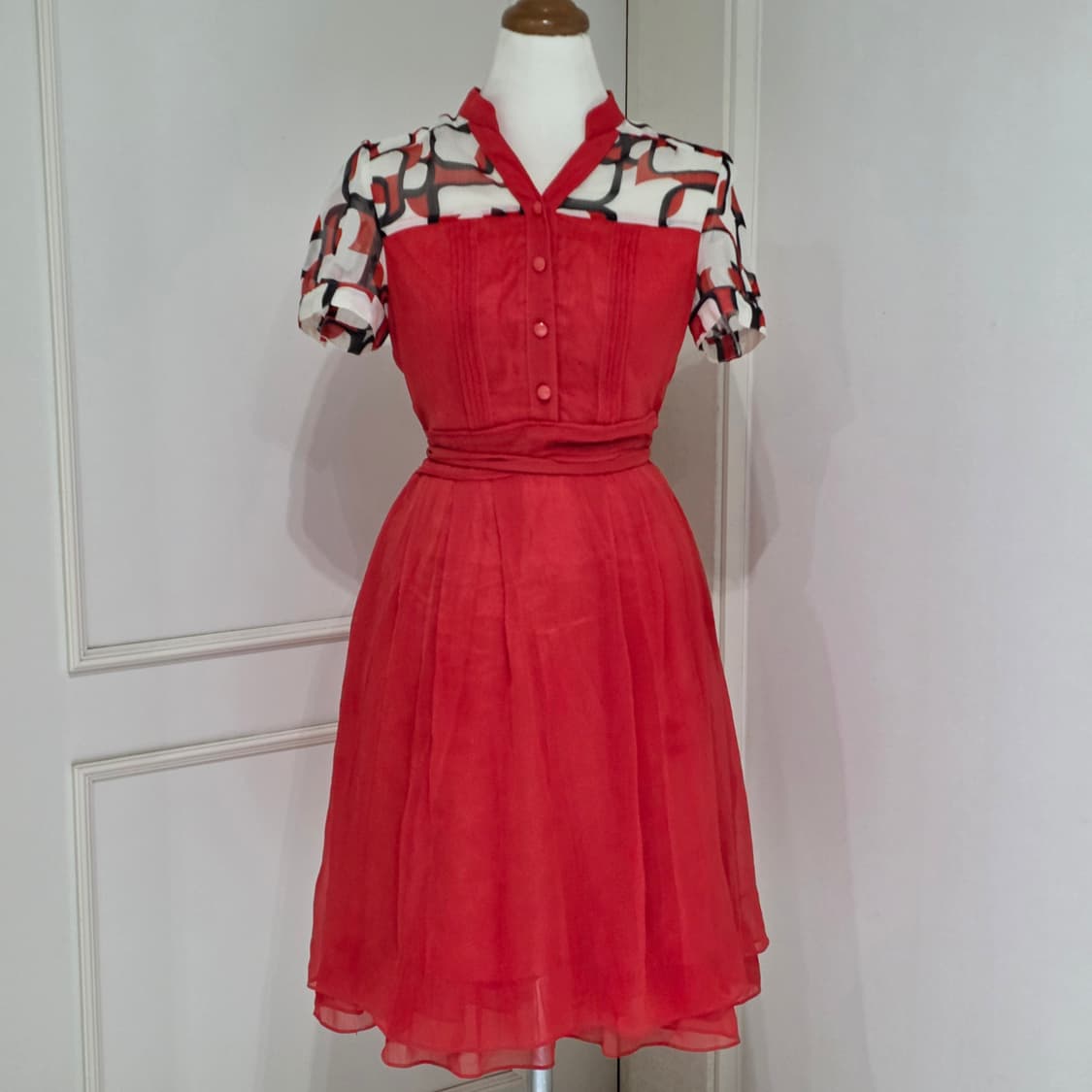 빈티지) 쉬폰 플레어 보헤미안 패턴 글리터 모리걸 시스루 원피스 상품이미지1