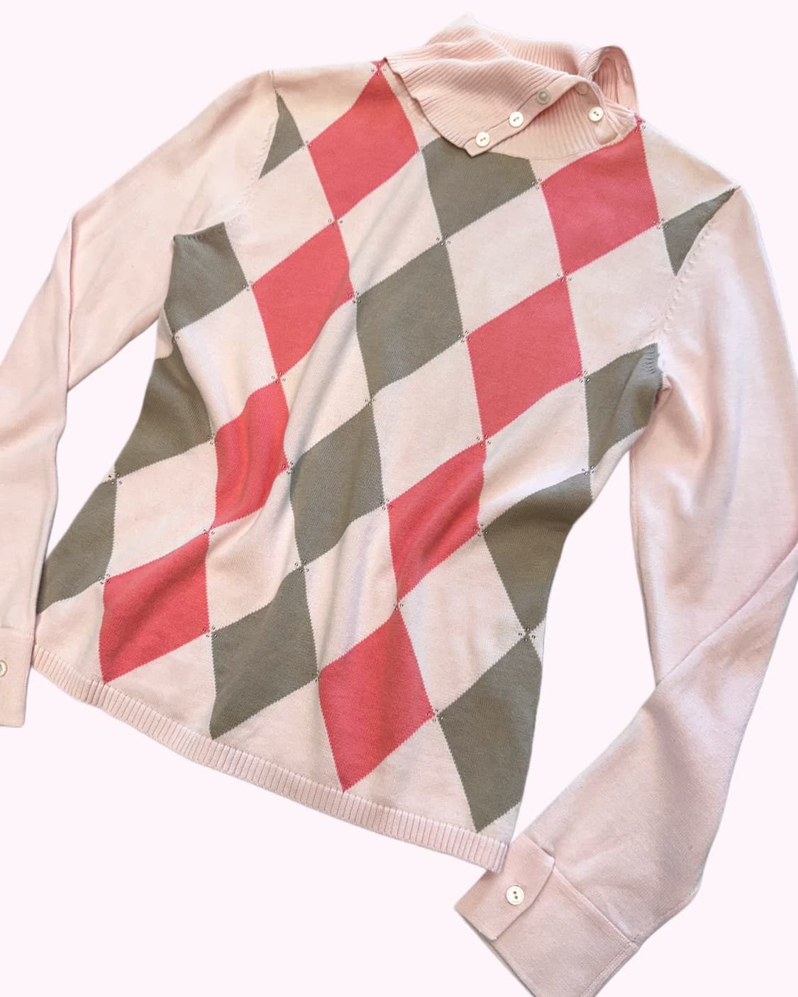 KEITH pink argyle button slit knit 상품이미지3