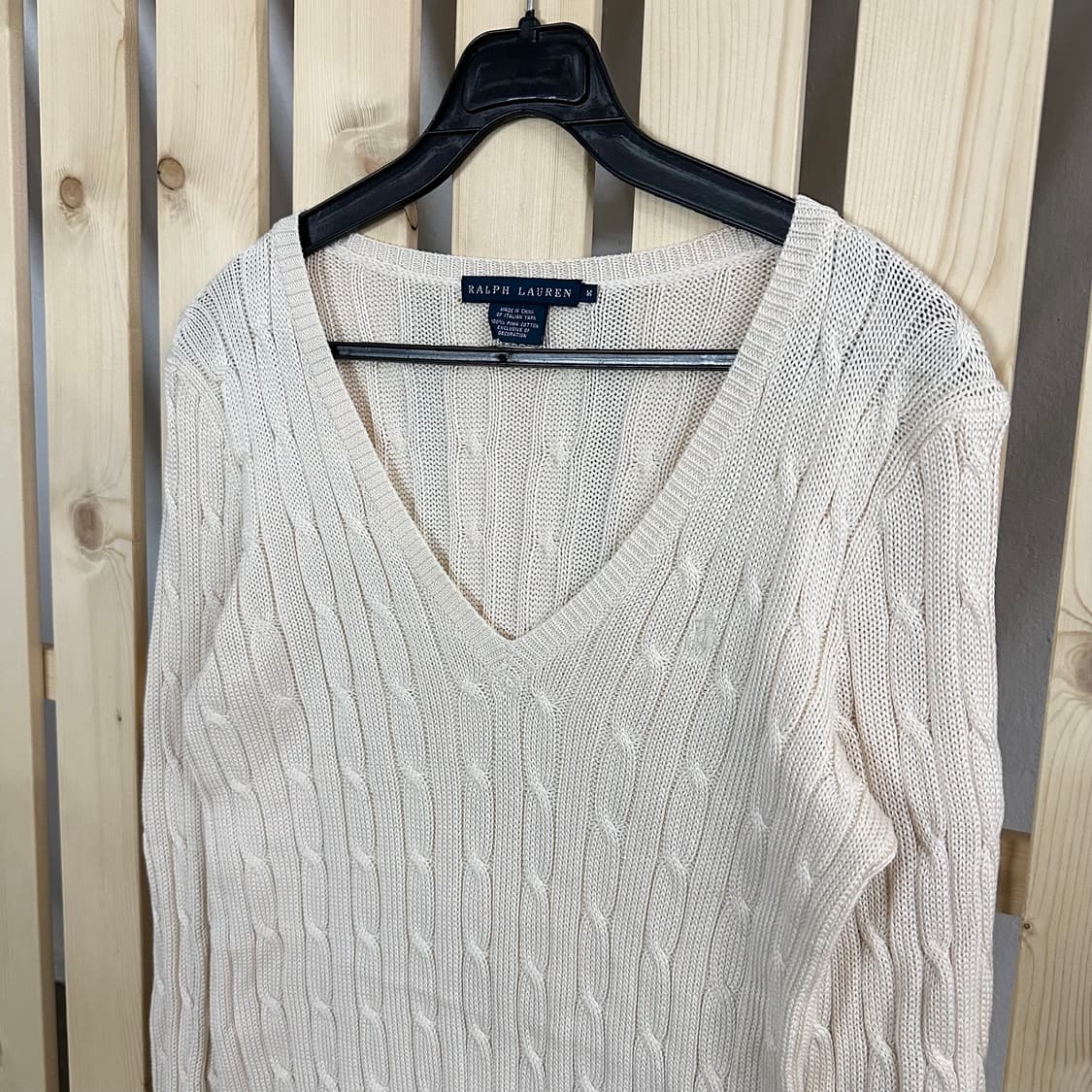 (M) 폴로 크림 베이지 케이블 니트 스웨터 상품이미지3