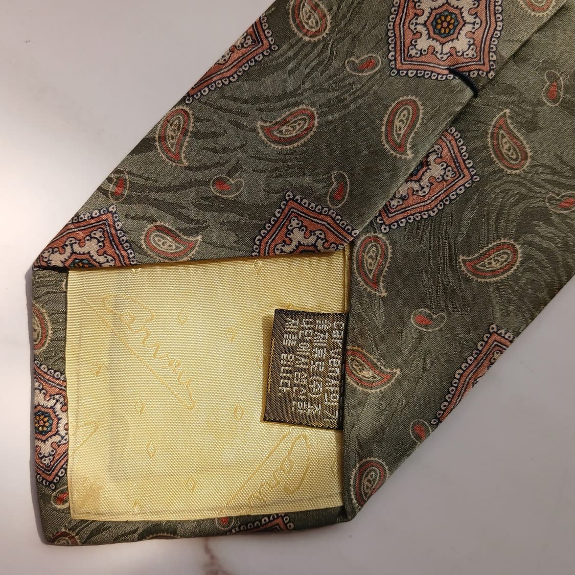 까르뱅 실크 그린 페이즐리 패턴 넥타이 9.3cm A~B등급 G14 상품이미지5