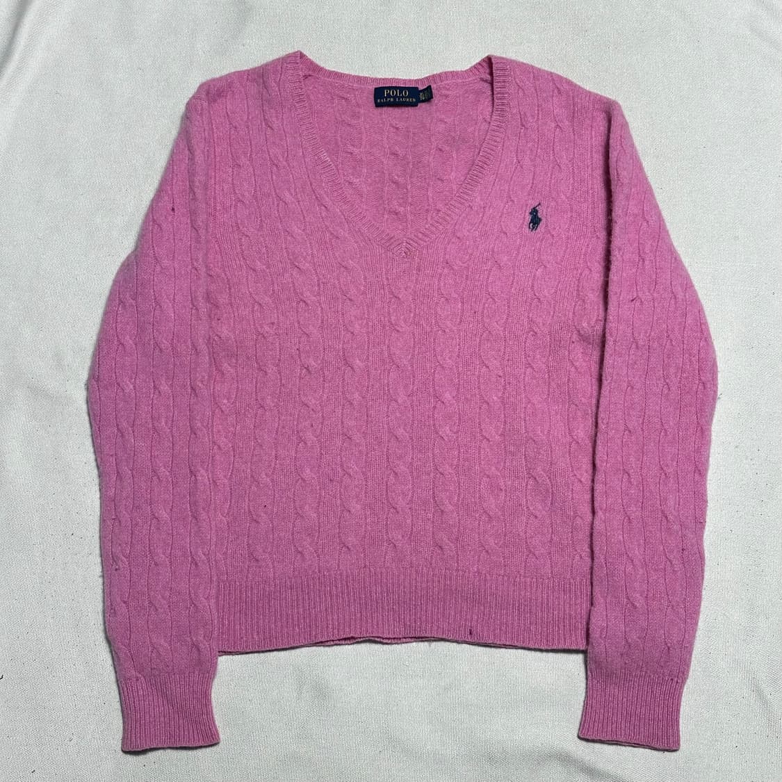 XL 폴로랄프로렌 여성용 핑크 브이넥 캐시미어 니트 상품이미지2