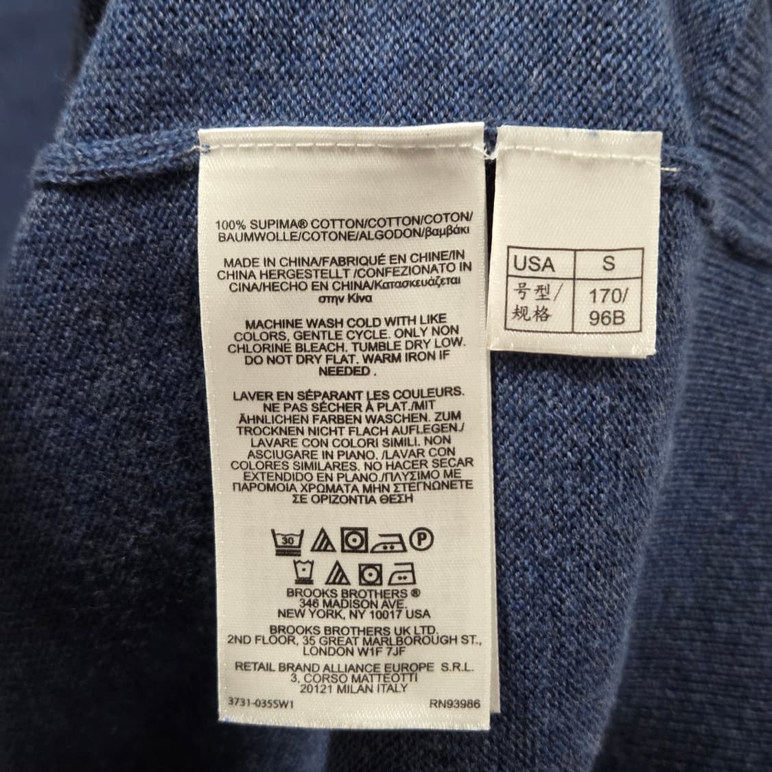 브룩스브라더스 수피마코튼 브이넥 니트 S 상품이미지3