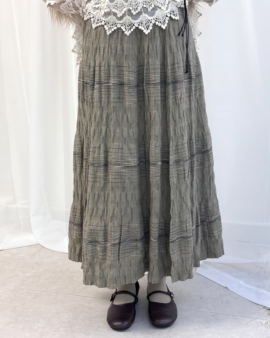 eimu khaki fairy texture long skirt 상품이미지1