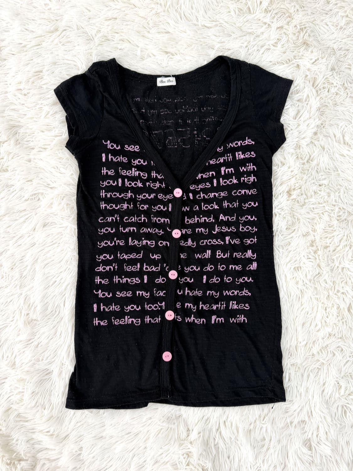 스크립트프린트핑크버튼탑 상품이미지1