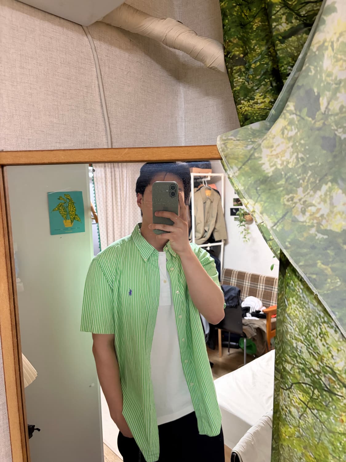 XL) 두산 폴로 랄프로렌 커스텀핏 스트라이프 반팔 셔츠 그린 상품이미지2