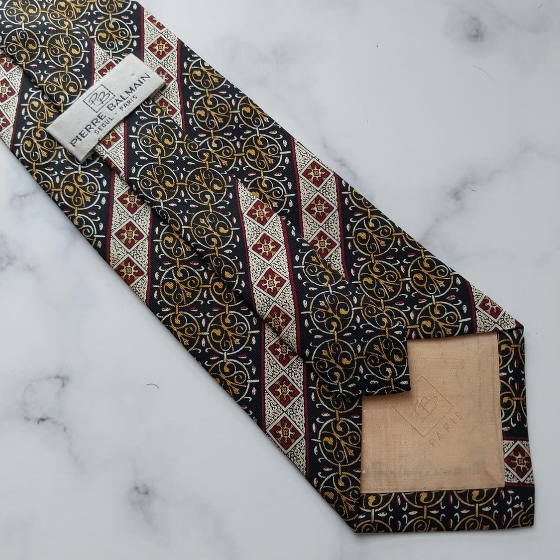 피에르발망 실크 블랙&골드 오너먼트 넥타이 9.7cm A+등급 K1256 상품이미지7