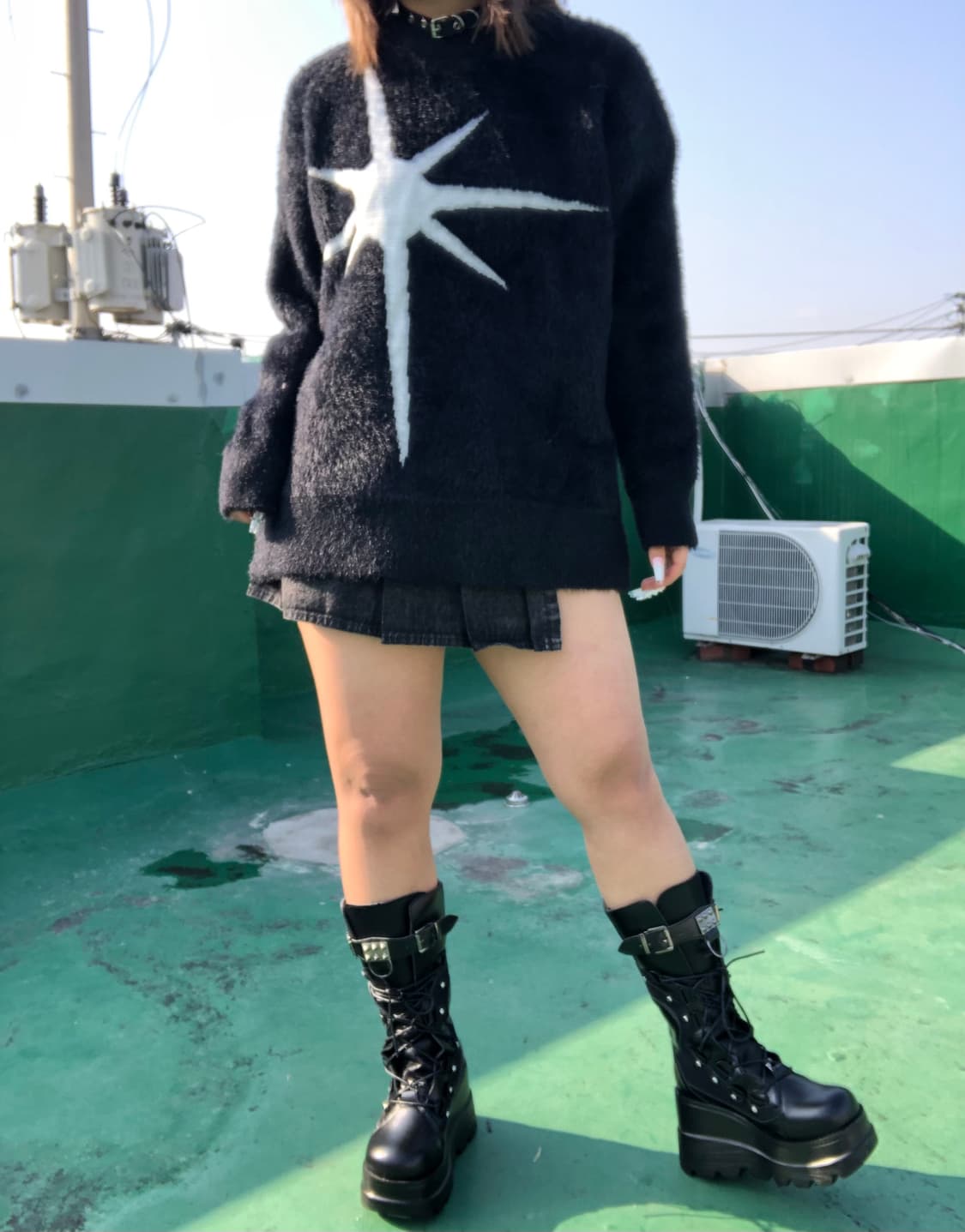 빈티지 구제 별 스타 레터링 패턴 앙고라 루즈핏 니트 상품이미지1