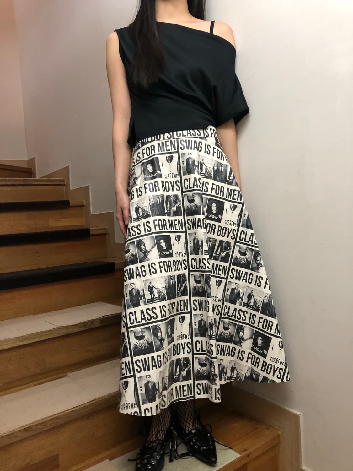 빈티지 뉴스페이퍼 프린팅 롱 스커트 상품이미지6