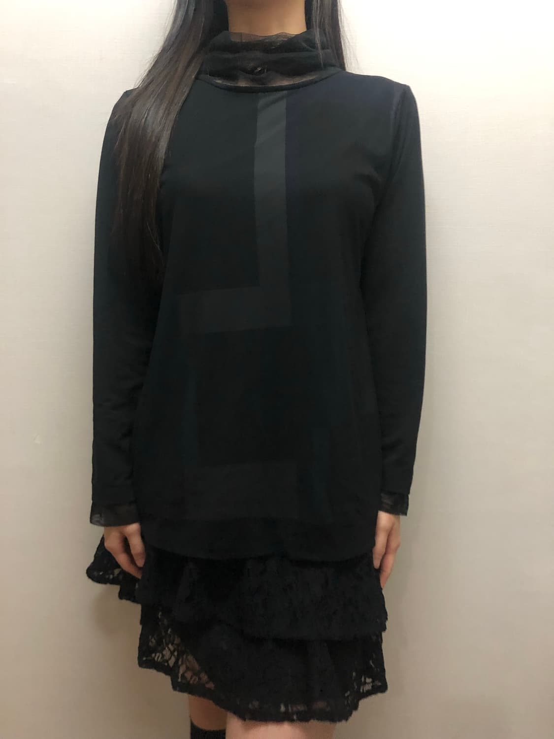 빈티지 블랙 레이스 하이넥 탑 상품이미지2