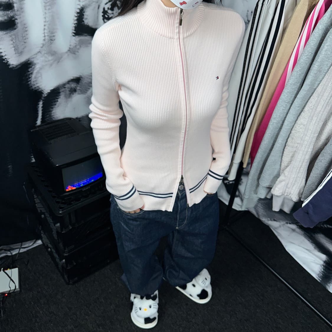 타미힐피거 딸기우유 핑크 골지 니트집업 상품이미지1