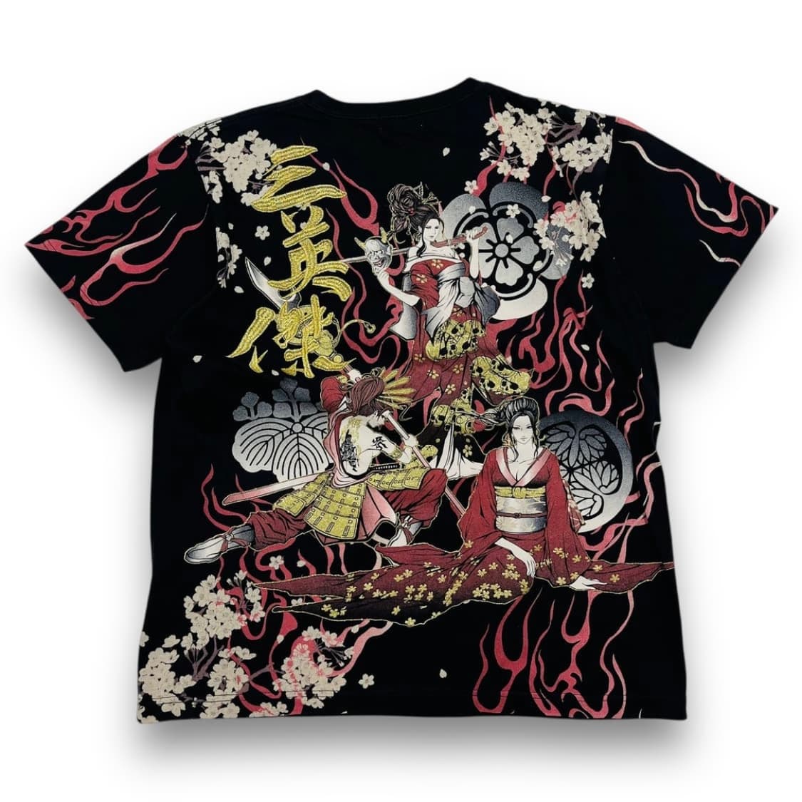 화풍 오리엔탈 사무라이 걸 플레임 아트 반팔 티셔츠 상품이미지2